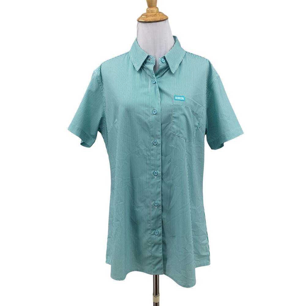 Dixxon Shirt Womens Large Cypress White Benny Triple Stripe Short Sleeve Stretch